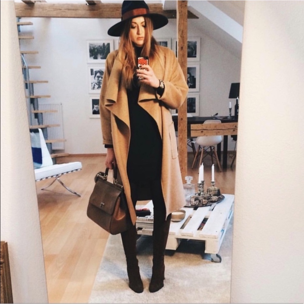 Zara camel handmade wool blend wrap coat with belt